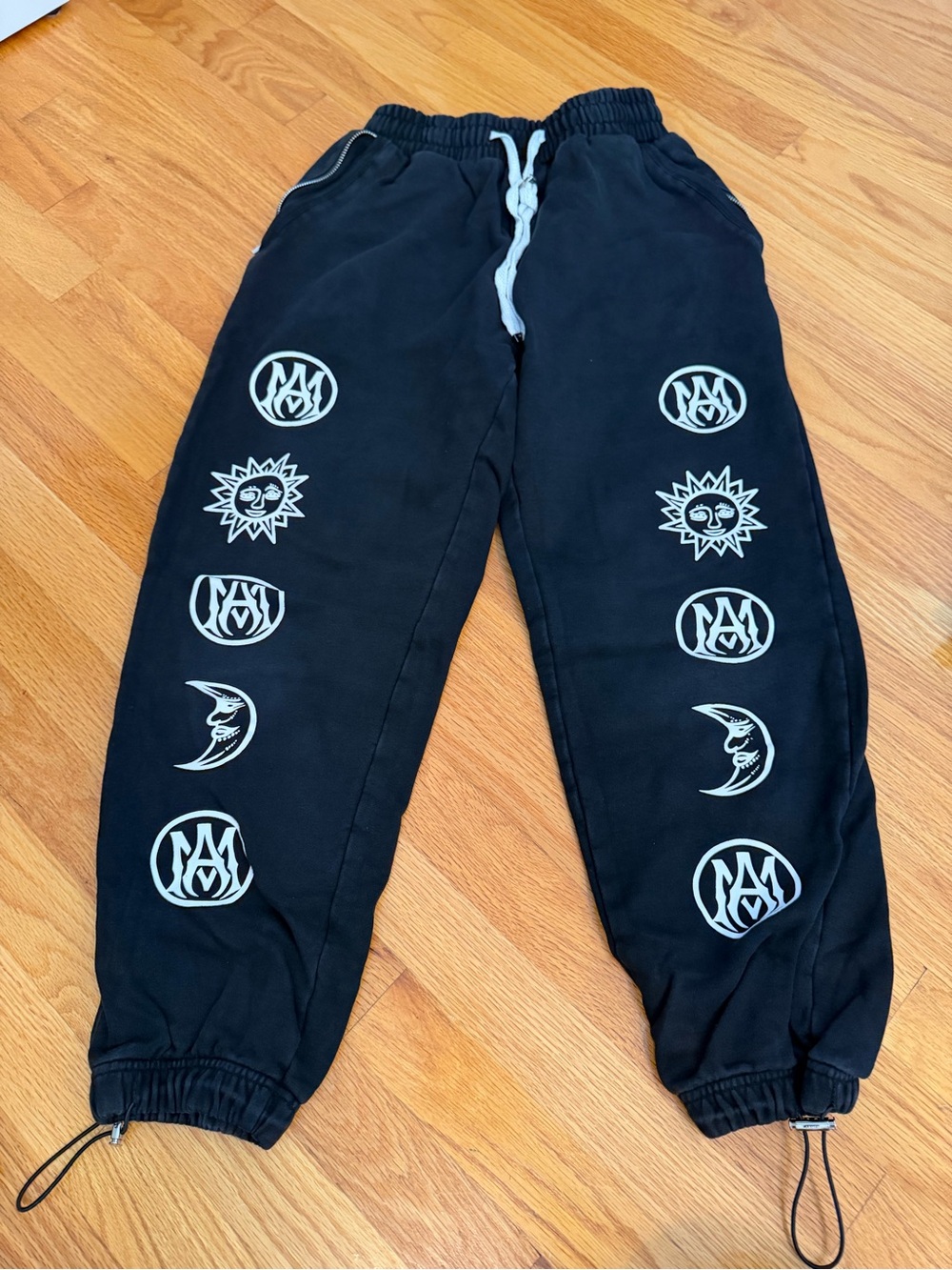 AMIRI Black Sweatpants with White Sun, Moon & Logo Motifs